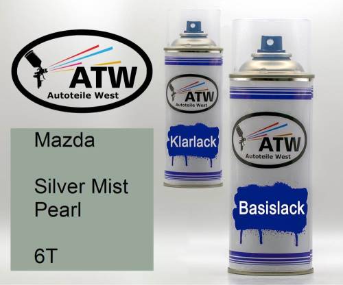 Mazda, Silver Mist Pearl, 6T: 400ml Sprühdose + 400ml Klarlack - Set, von ATW Autoteile West.